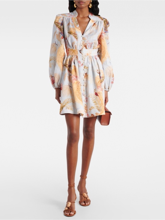 Zimmermann Dresses & Skirts - Zimmermann Light Blue Tropical-Print Puff-Sleeve Mini Dress with Yellow Accents